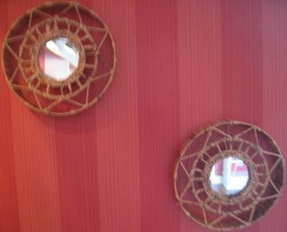 Pair Of Woven Framed Mirrors