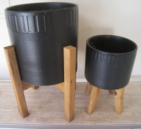 Pottery Pots On Wood