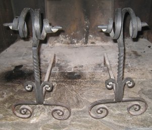 Curly Spiral Wrought Iron Andirons