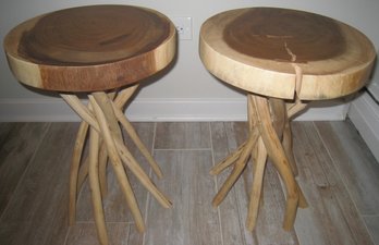 Pair Of Natural Wood Accent Tables