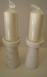 Large White Pillars With Modern Candle Holders