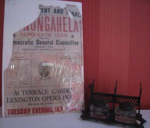 Antique Double Inkwell And Democratic Party Poster 1913