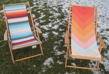 Lifes A Beach! ...Two Colorful Folding Beach Chairs