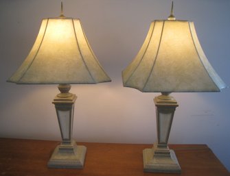 Pair Of  Attractive Leather Shaded Lamps