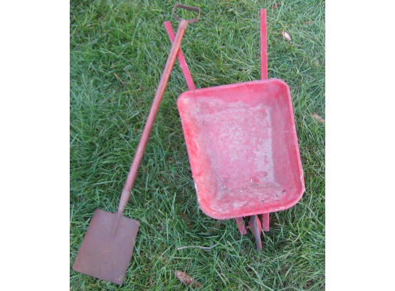 Childs Red Wheelbarrow And Shovel