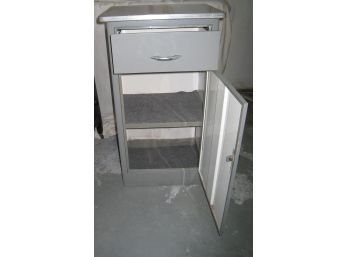Vintage Gray Metal Kitchen Cabinet With Pearlescent Top