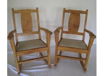 Darling Pair Of Matching Vintage Wooden Child Size Rockers