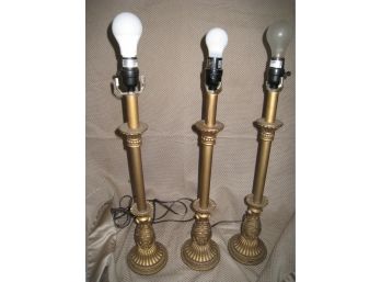 Set Of 3 Matching Gold Gilded Lamps