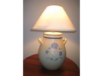 Pottery Lamp With Blue Flowers Design