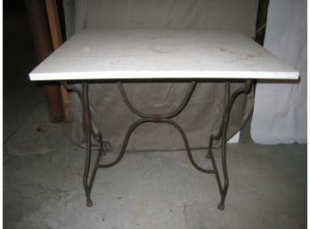 Marble Top On Wrought Iron Base Table