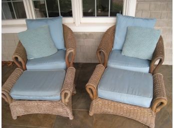 Pair Of Wicker Chairs W. Ottomans