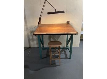Vintage Homemade Draft Table And Stool