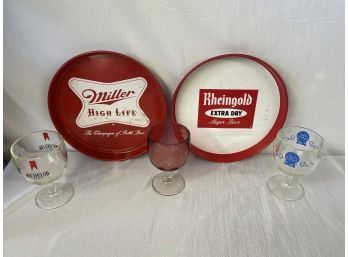 It's Miller Time! Miller And Rheingold Beer Trays And Glasses