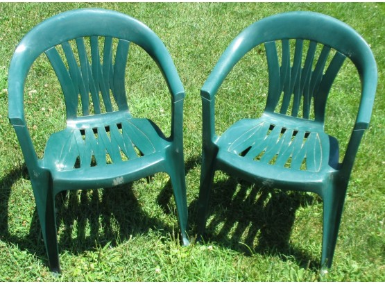 2 Forest Green Plastic Chairs