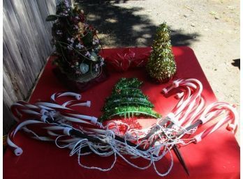 Christmas Candy Cane Lights And Tinsel Style Decorative Trees
