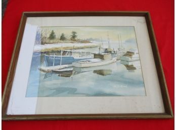 Water Color Painting Of Boats