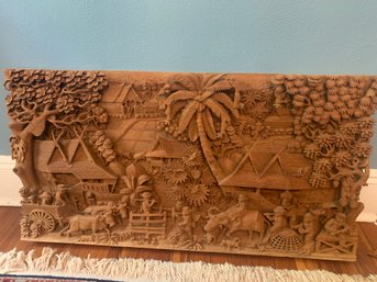 Vintage Balinese Wood Carving Wall Art