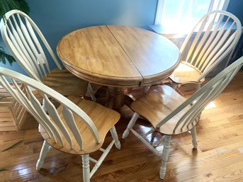 Wood Pedestal Kitchen Table With (4) Windsor Style Chairs