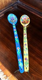 Vintage Pair Of Hand Painted Decorative Serving Spoons