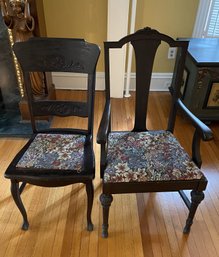Antique Sitting Chairs With Floral Fabric Seats