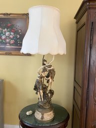 Art Deco French Cast Metal Lamp With Fairies Signed By Auguste Moreaue