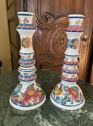 Pair Of Hand Painted Candlesticks Made In Greece