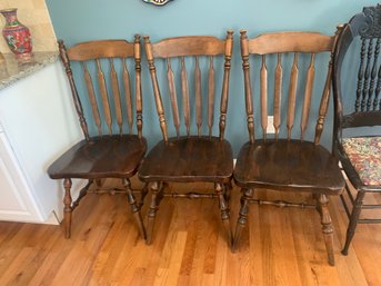 Antique Colonial Spindle All Wood Dining Chairs (3 Chairs)
