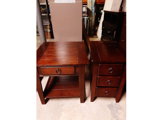 Espresso 3 Drawer Dresser, Brown Wood Chest Of Drawers, Two Wood End Tables
