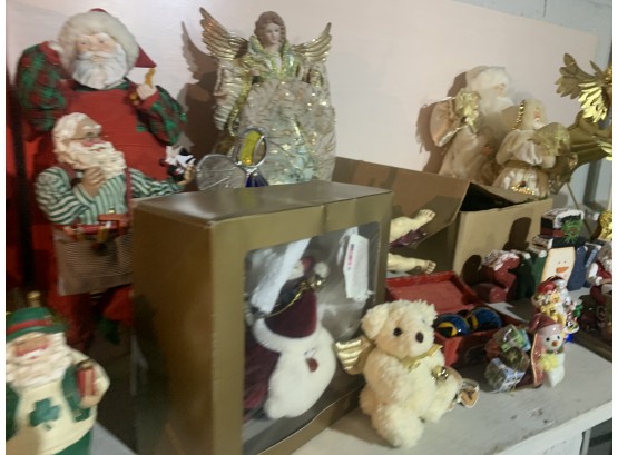 Christmas Decorations - Two Shelves Filled With Holiday Decor