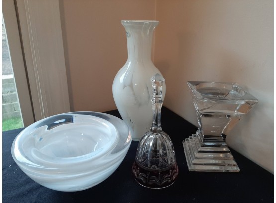 Lenox Glass Pillar Candle Holder, Kosta Boda Bowl, Crystal Vase, Crystal Bell