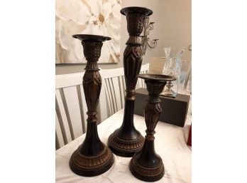 Wooden  Candlestick Holders With Carved Design