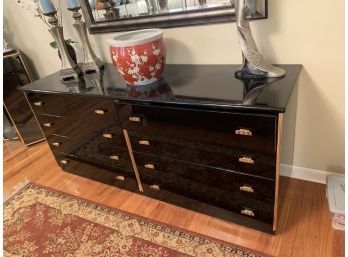 Black Laquer Asian Inspired Dresser And Matching NIghtstands