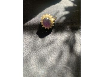 Ring - 14K Gold With Amethyst Stone And Pearls Faceted Around Stone, 10k Band