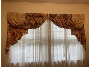 Queen Burgundy/Yellow Floral Comforter Set And Matching Curtains