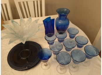 Cobalt Blue Glasses, Vases, Blue Decorative Platters, Blue Ocean Style Themed Bowl