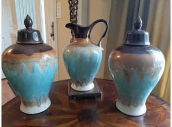 Set Of 3 Matching Pottery Jars And Vases