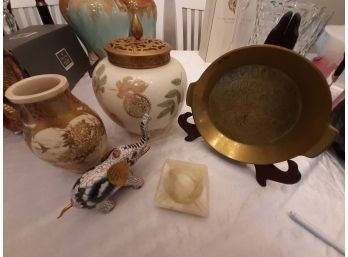 Lenox Asian Inspired Jar, Brass Dish W. Stand, Sm Marble Ashtray, Elephant With Brass Accents, Snuffer