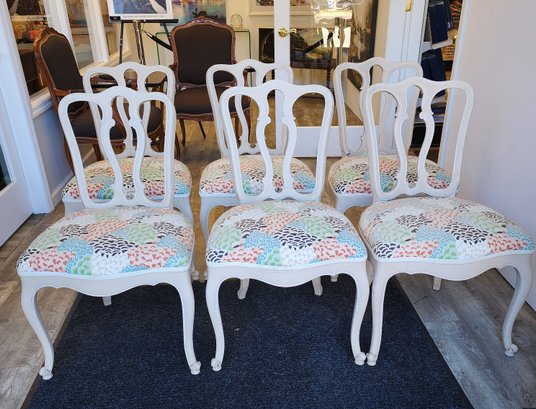 Vintage French Provincial Side Chairs Upholstered In Brunschwig And Fils Katibi Print - Set Of 6 PR