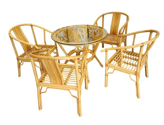 Vintage Rattan Ming Horseshoe Table And Chairs - Set Of 5 RS