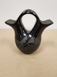 Pueblo Blackware Wedding Vase  - Signed MS
