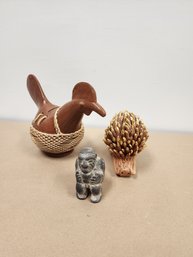 Pottery Decor - Warthog, Chicken Bank And Primitive Man
