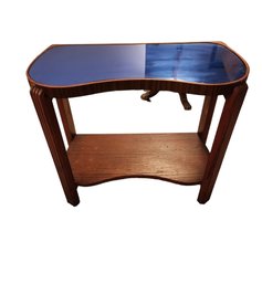 Art Deco Cobalt Blu Glass Wood Side End Table - Pair