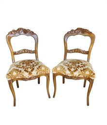 Antique Balloon Back Carved Side Chairs - Pair