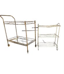 MCM Glass Bar/Tea Cart And Wire Plant Stand