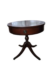 Mahogany Drum Table With Stenciled Leather Top