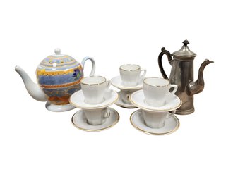 Tea Pot And Cappuccino Cups MS