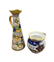 Vintage Italian Hand Painted Pottery Pitchers BF