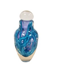 Signed Art Glass Perfume Bottle And Dauber MS