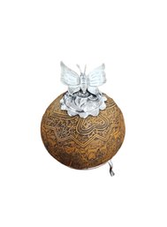 Early 20th Century Peruvian Carved Gourd With Sterling Silver Accents - MS