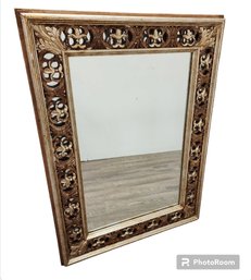 RS Carved Wood Silver Gilt Fleur De Lis Mirror By Decorative Crafts RS - Locust Valley Pick Up